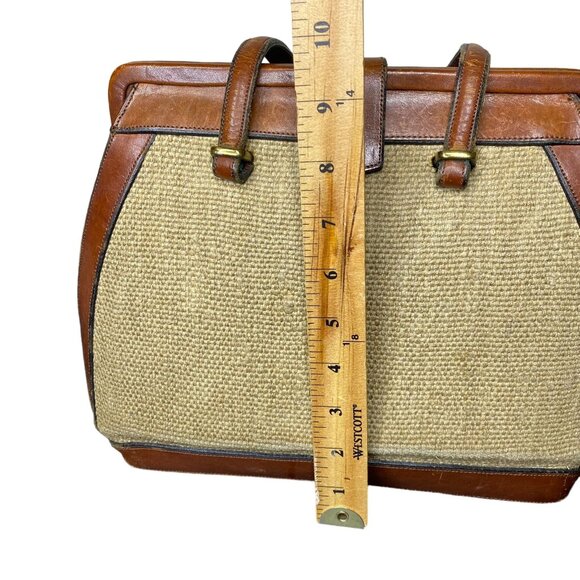 Vintage 60s Etienne Aigner French Leather & Woven Handbag w/ Turn-Lock Closure - Picture 13 of 15